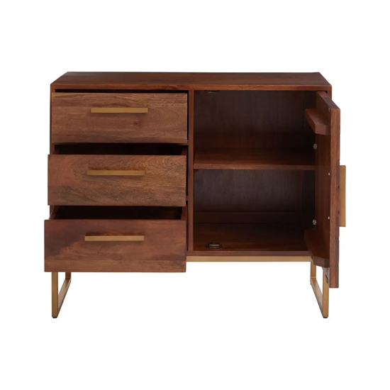 Gijon Mango Wood Sideboard With 1 Door 3 Drawers In Brown