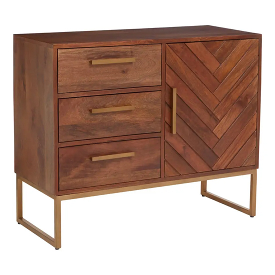 Gijon Mango Wood Sideboard With 1 Door 3 Drawers In Brown