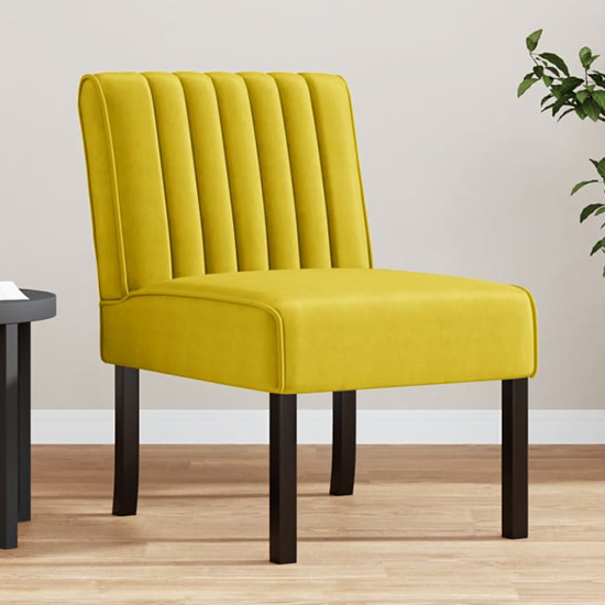 Product photograph of Gilbert Velvet Bedroom Chair In Yellow With Wooden Legs from Furniture in Fashion