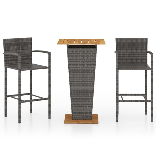 Gilda Outdoor Wooden And Rattan Bar Table With 2 Stools In Grey_2