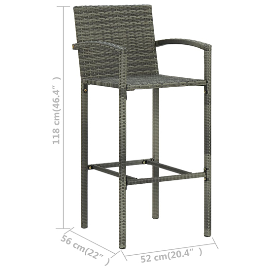 Gilda Outdoor Wooden And Rattan Bar Table With 2 Stools In Grey_6