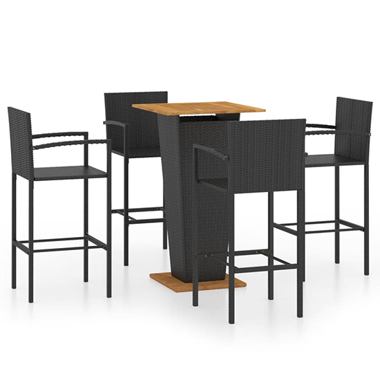 Gilda Outdoor Wooden And Rattan Bar Table With 4 Stool In Black_2