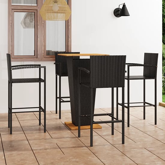 Gilda Outdoor Wooden And Rattan Bar Table With 4 Stool In Black_1