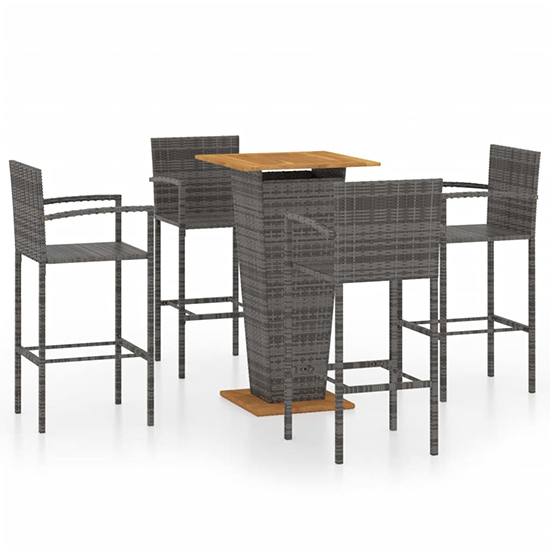 Gilda Outdoor Wooden And Rattan Bar Table With 4 Stools In Grey_2