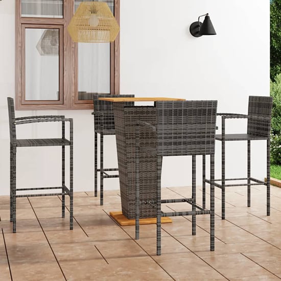 Gilda Outdoor Wooden And Rattan Bar Table With 4 Stools In Grey_1