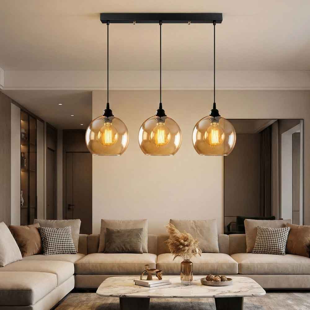 Gilded 3 Light Metal Ceiling Pendant Light in Gold and Black