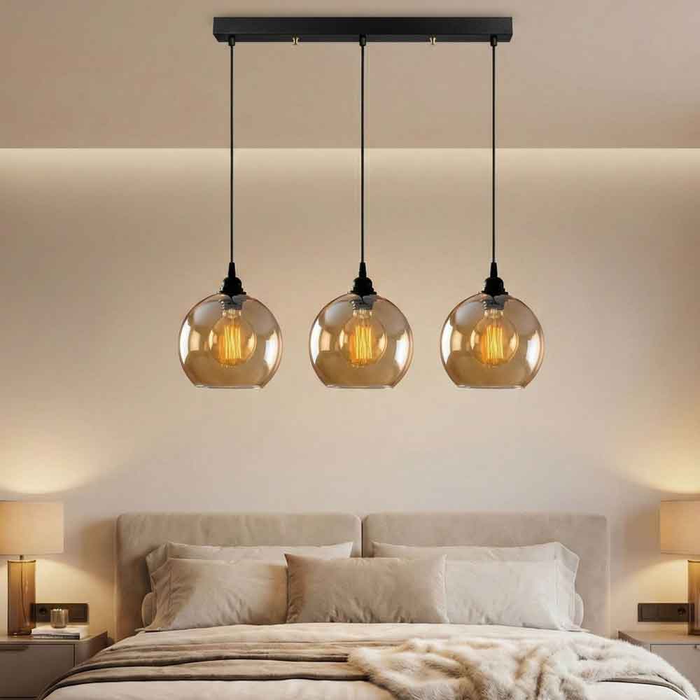 Gilded 3 Light Metal Ceiling Pendant Light in Gold and Black