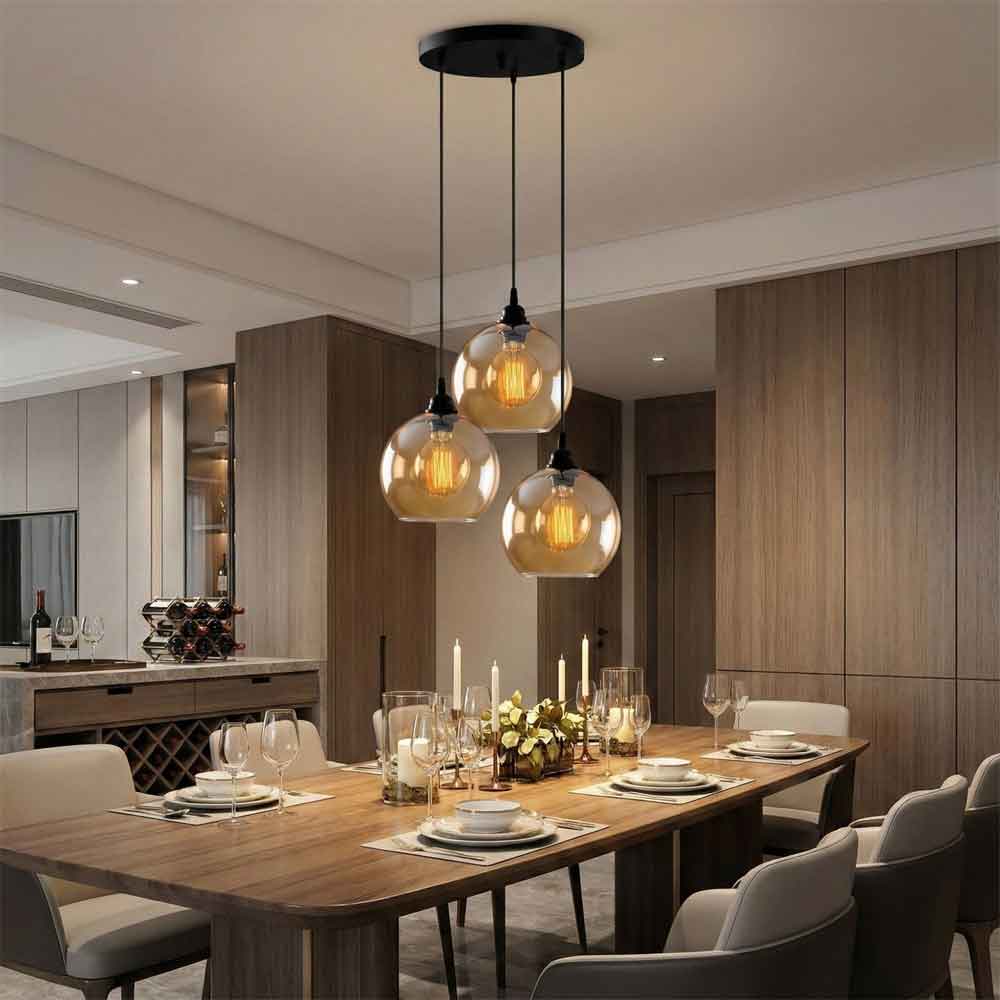 Gilded 3 Light Metal Cluster Ceiling Pendant Light in Gold and Black