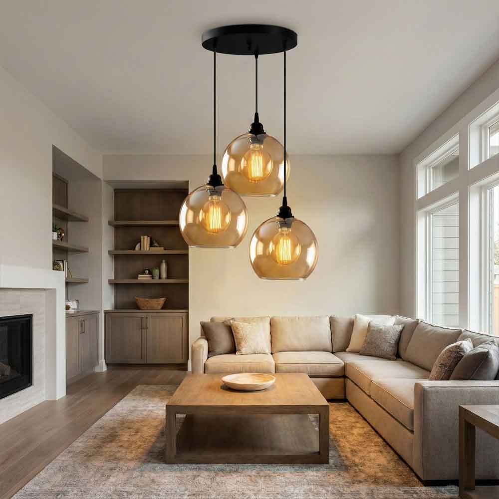 Gilded 3 Light Metal Cluster Ceiling Pendant Light in Gold and Black