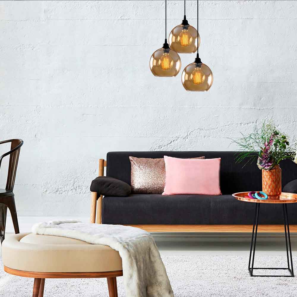 Gilded 3 Light Metal Cluster Ceiling Pendant Light in Gold and Black