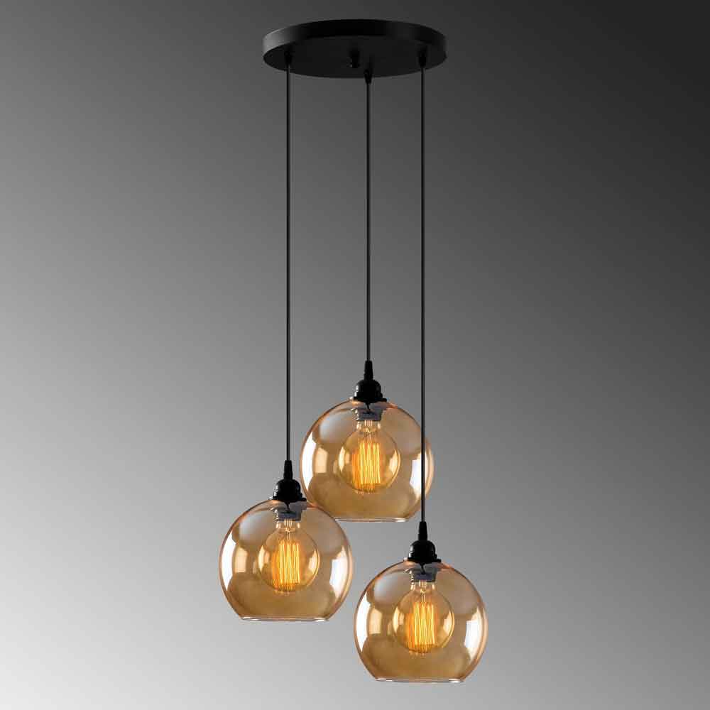 Gilded 3 Light Metal Cluster Ceiling Pendant Light in Gold and Black