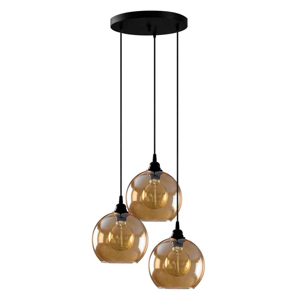 Gilded 3 Light Metal Cluster Ceiling Pendant Light in Gold and Black
