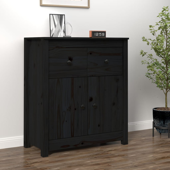 Product photograph of Giles Pine Wood Sideboard With 2 Doors 2 Drawers In Black from Furniture in Fashion