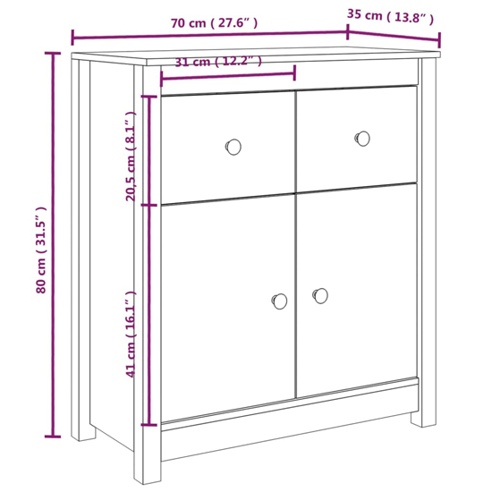 Giles Pine Wood Sideboard With 2 Doors 2 Drawers In Grey_6
