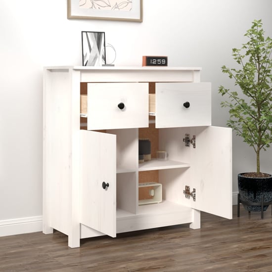 Giles Pine Wood Sideboard With 2 Doors 2 Drawers In White_2