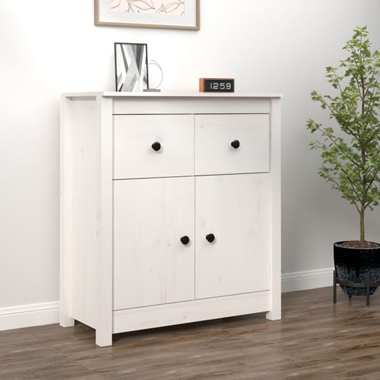 Giles Pine Wood Sideboard With 2 Doors 2 Drawers In White_1