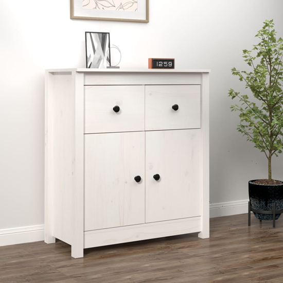 Photo of Giles pine wood sideboard with 2 doors 2 drawers in white