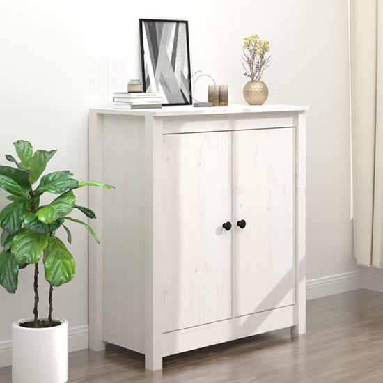 Photo of Giles pine wood sideboard with 2 doors in white