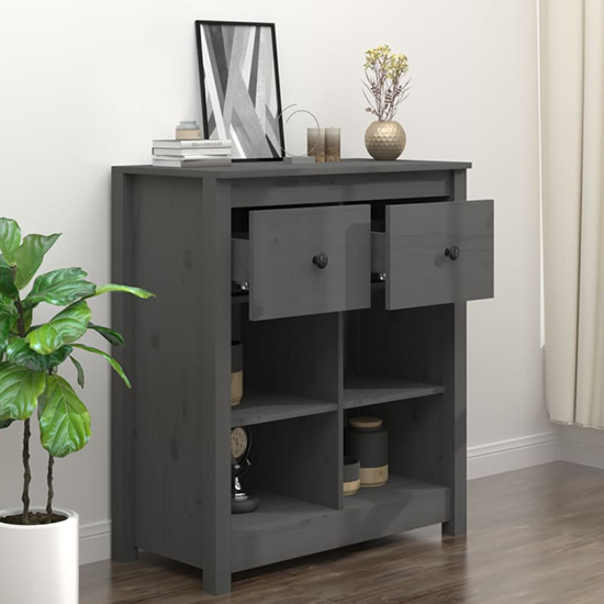 Giles Pine Wood Sideboard With 2 Drawers In Grey_2