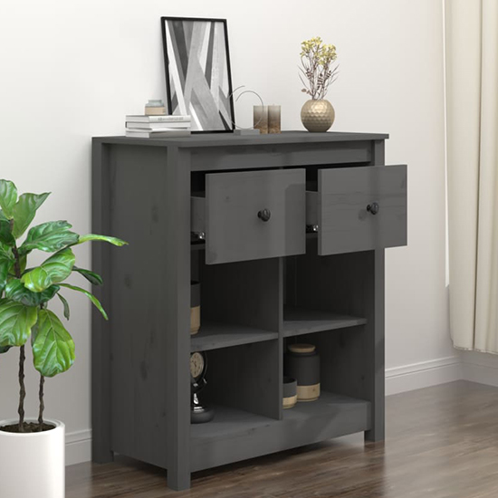 Giles Pine Wood Sideboard With 2 Drawers In Grey