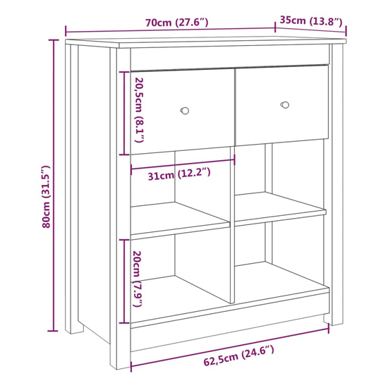 Giles Pine Wood Sideboard With 2 Drawers In Grey