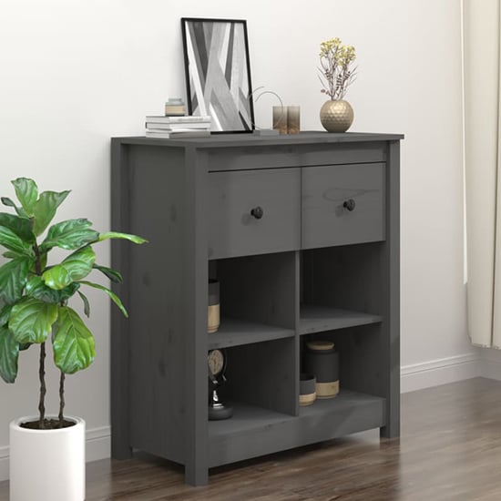Giles Pine Wood Sideboard With 2 Drawers In Grey_1