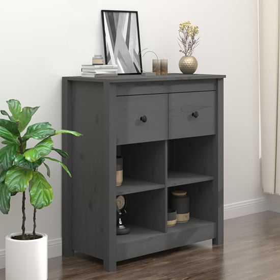 Photo of Giles pine wood sideboard with 2 drawers in grey