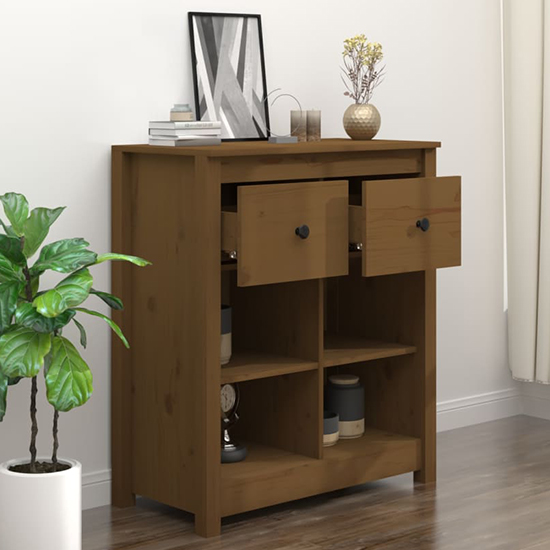 Giles Pine Wood Sideboard With 2 Drawers In Honey Brown