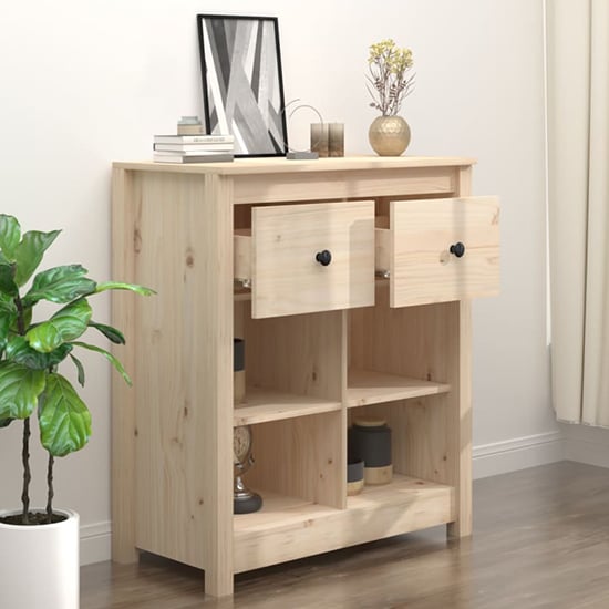 Giles Pine Wood Sideboard With 2 Drawers In Natural_2