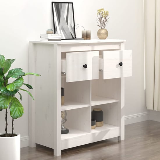 Giles Pine Wood Sideboard With 2 Drawers In White_2