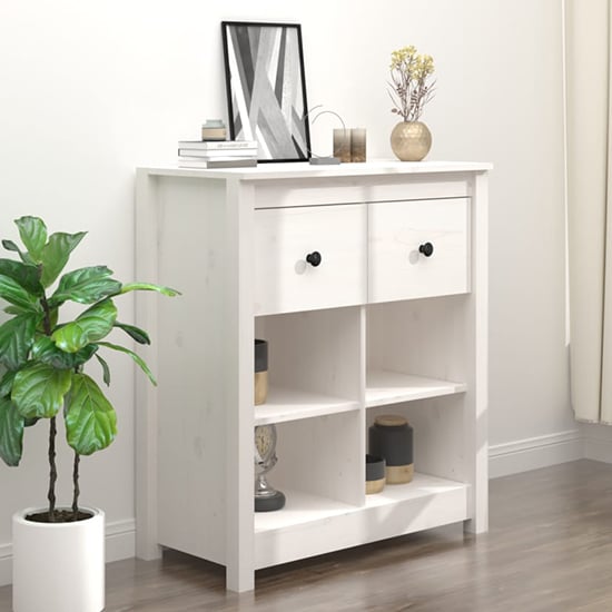 Photo of Giles pine wood sideboard with 2 drawers in white