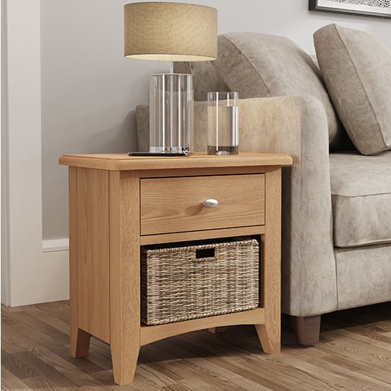 Read more about Gilford wooden 1 basket unit lamp table in light oak
