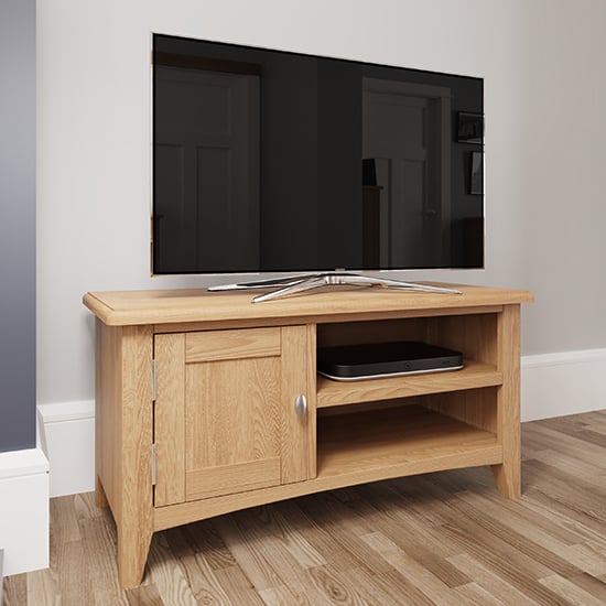 Product photograph of Gilford Wooden 1 Door 1 Shelf Tv Stand In Light Oak from Furniture in Fashion