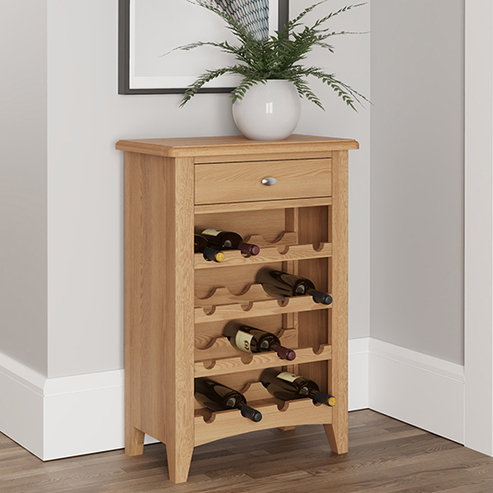 Product photograph of Gilford Wooden 1 Drawer Wine Cabinet In Light Oak from Furniture in Fashion