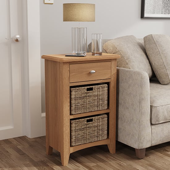 Gilford Wooden 2 Basket Units Lamp Table In Light Oak