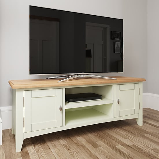 Product photograph of Gilford Wooden 2 Doors 1 Shelf Tv Stand In White from Furniture in Fashion