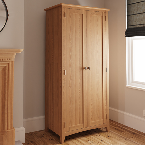 Gilford Wooden 2 Doors Wardrobe In Light Oak thumbnail