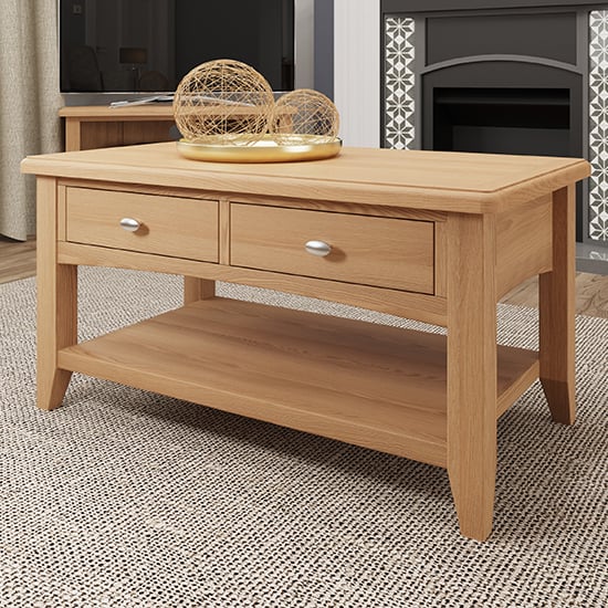 Gilford Wooden 2 Drawers Coffee Table In Light Oak Furniture in Fashion