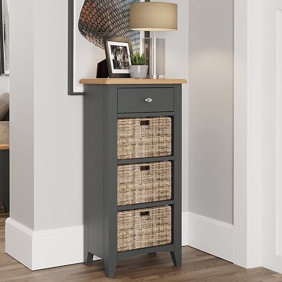 Gilford Wooden 3 Basket Units Lamp Table In Grey