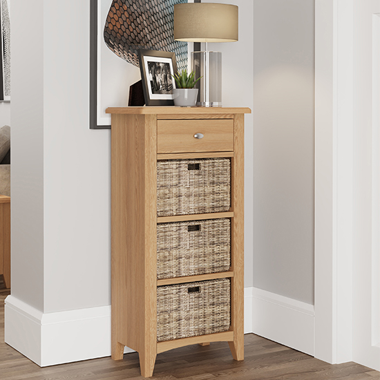 Gilford Wooden 3 Basket Units Lamp Table In Light Oak