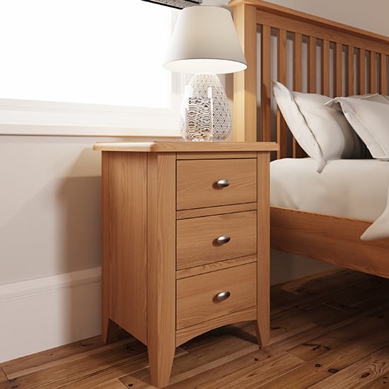 Gilford Wooden 3 Drawers Bedside Cabinet In Light Oak