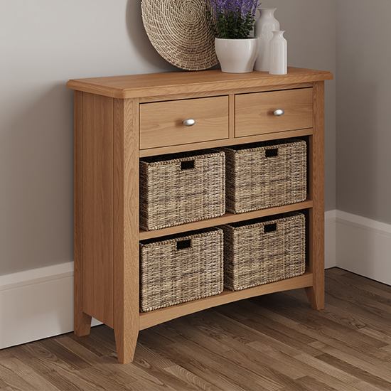 Product photograph of Gilford Wooden 4 Basket Units Sideboard In Light Oak from Furniture in Fashion