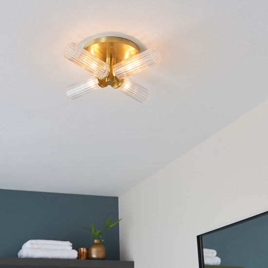 Gilford 4 Lights Glass Semi Flush Ceiling Light In Satin Brass