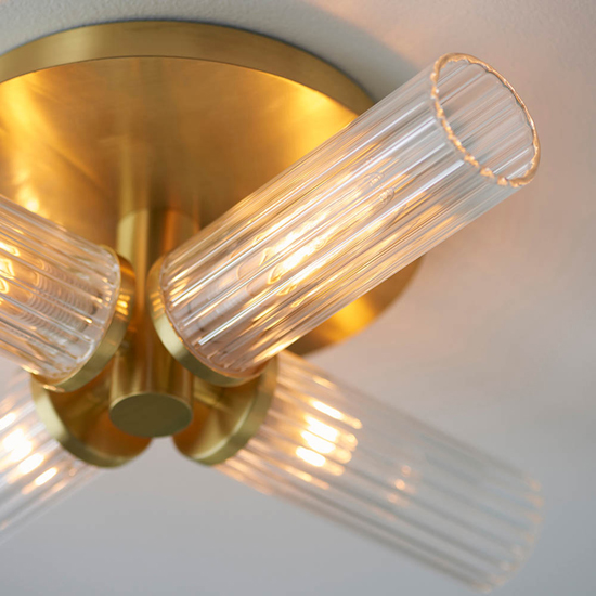 Gilford 4 Lights Glass Semi Flush Ceiling Light In Satin Brass