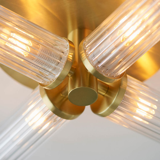 Gilford 4 Lights Glass Semi Flush Ceiling Light In Satin Brass