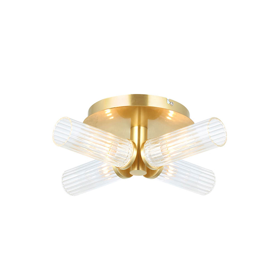 Gilford 4 Lights Glass Semi Flush Ceiling Light In Satin Brass