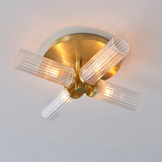 Read more about Gilford 4 lights glass semi flush ceiling light in satin brass