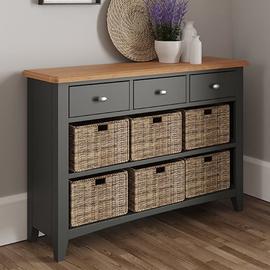 Gilford Wooden 6 Basket Units Sideboard In Grey Furniture in Fashion
