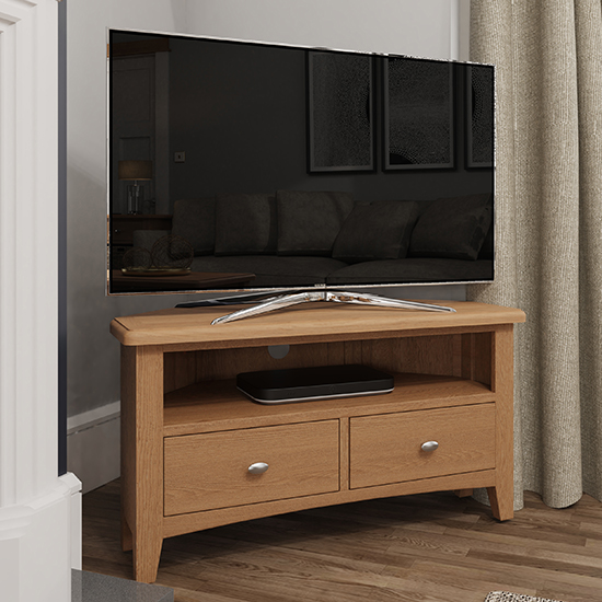 Gilford Wooden Corner TV Stand In Light Oak Furniture in Fashion