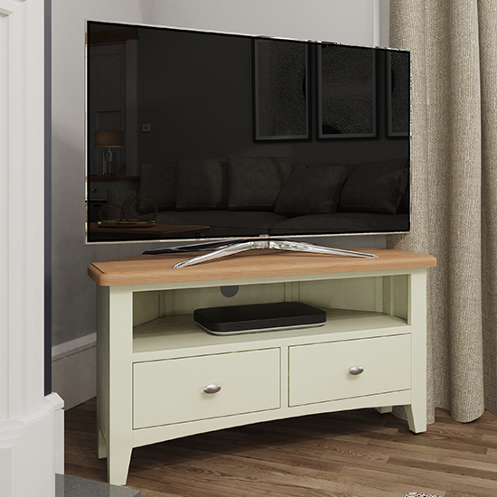 Gilford Wooden Corner TV Stand In White Furniture in Fashion